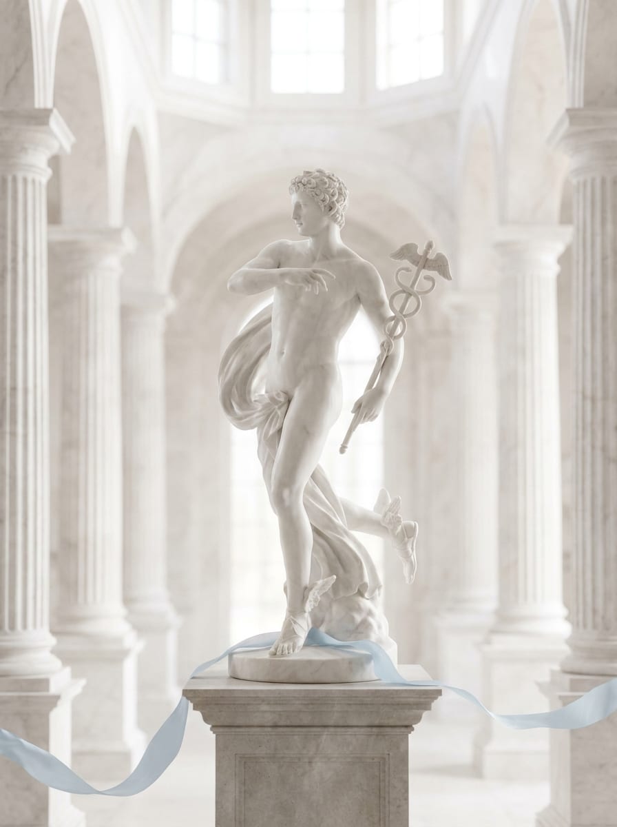 Estátua de Hermes com sandálias aladas e caduceu