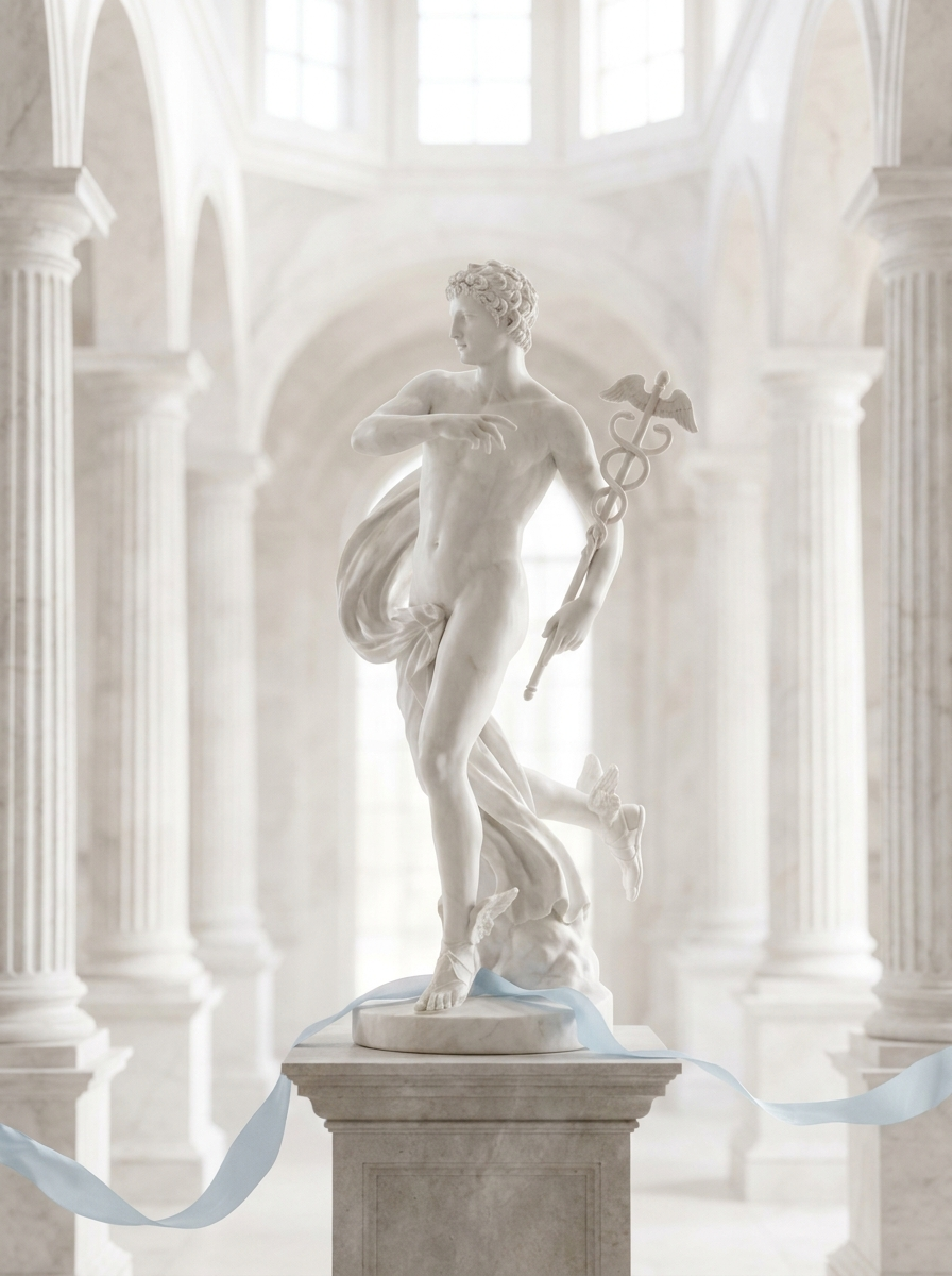 Estátua de Hermes com sandálias aladas e caduceu