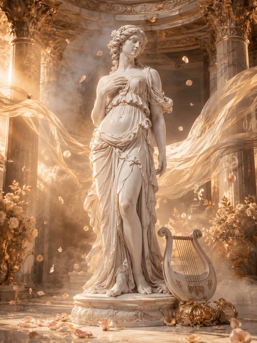 Estátua de deusa grega em um templo dos sentidos